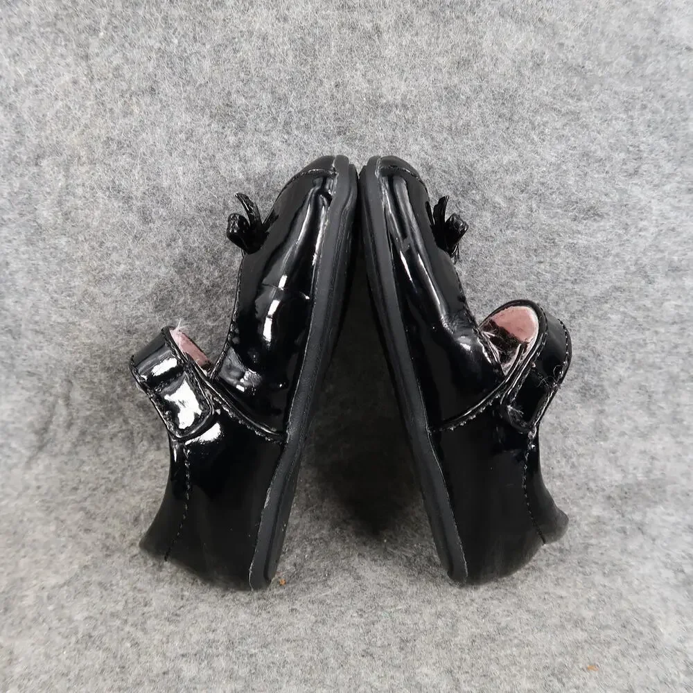 Jumping Beans Shoes Infant 4 Mary Jane Flats Adjustable Strap Black Bow Patent